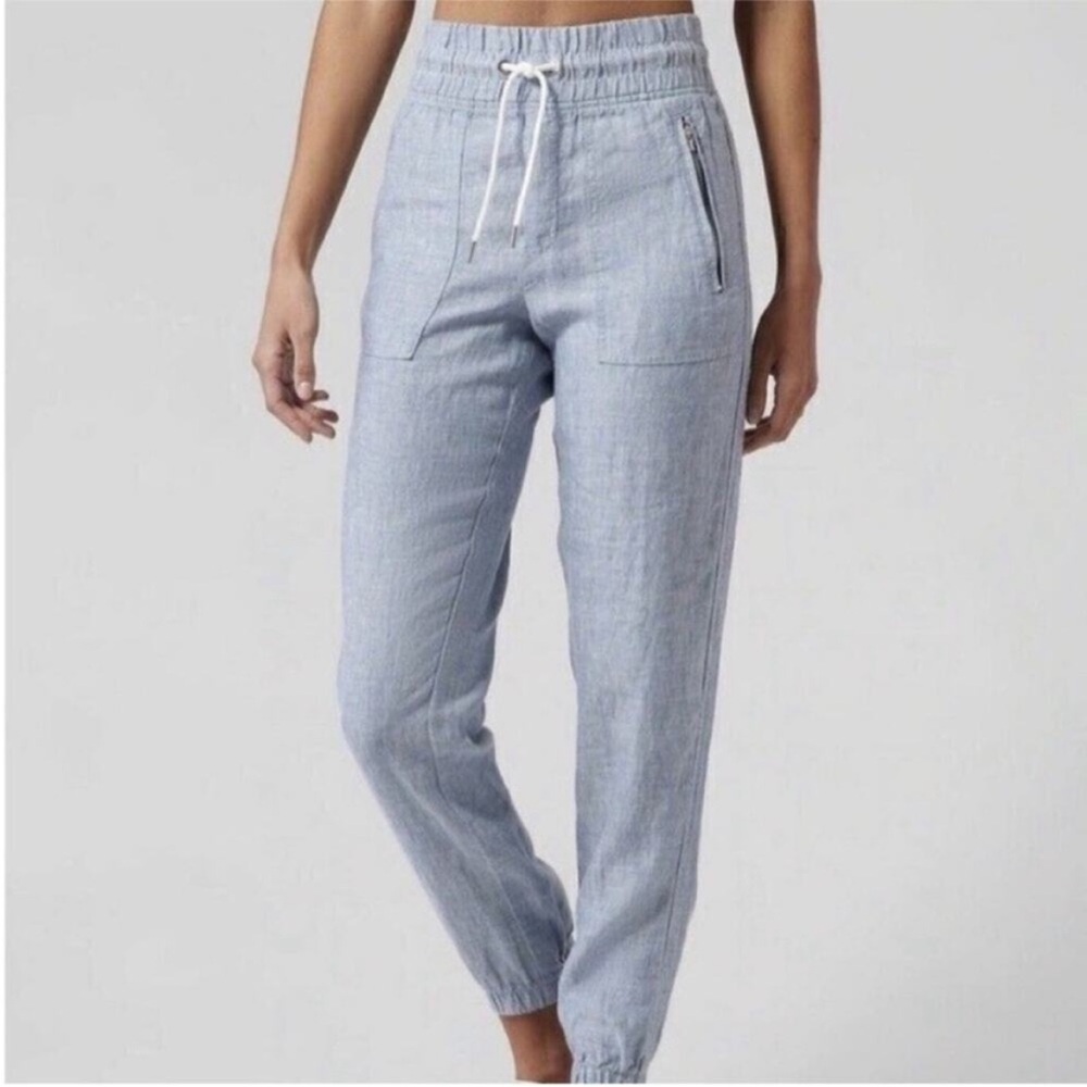 Athleta Cabo Linen Joggers Blue Drawstring